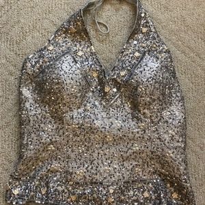 Boston Proper silver silk sequin top, size Medium